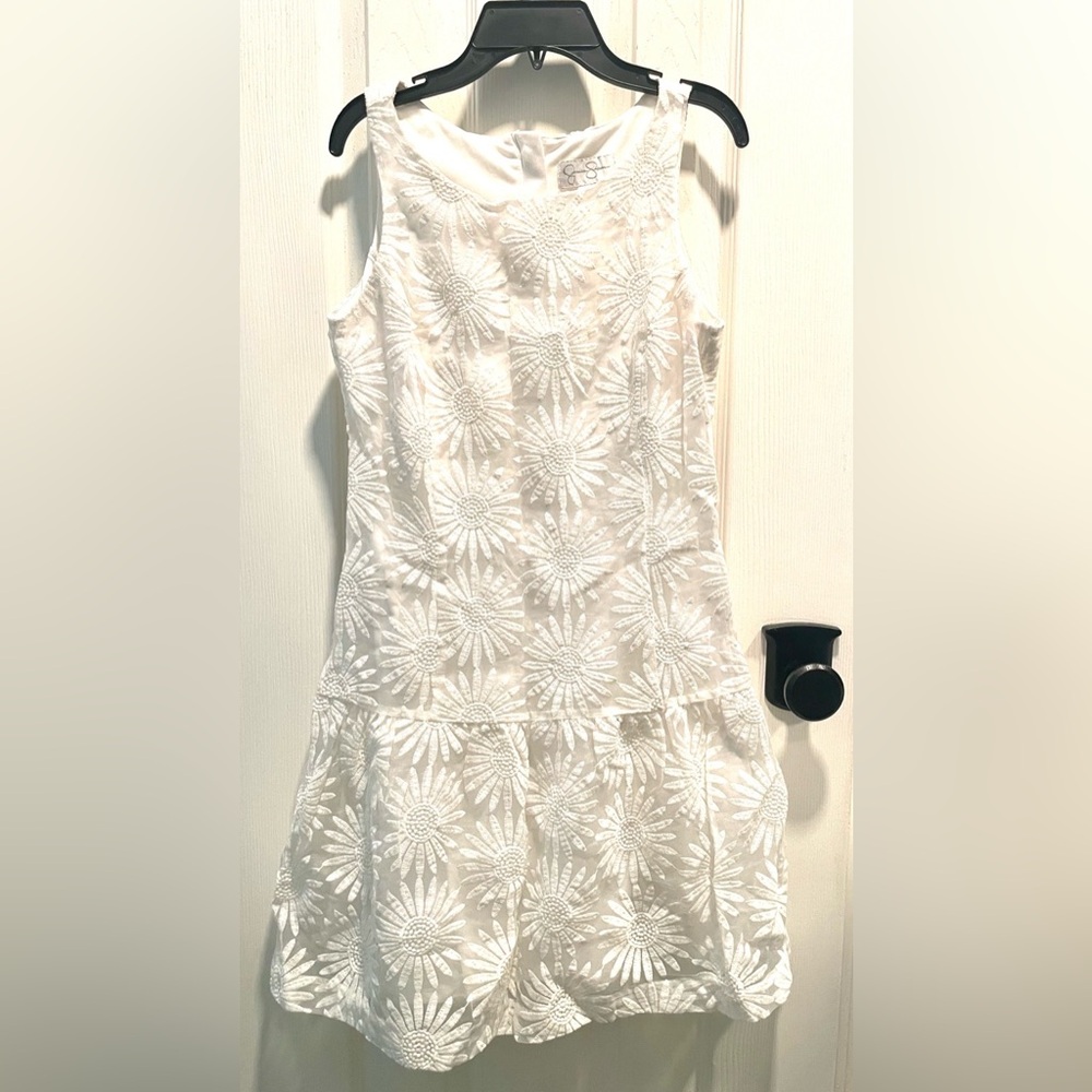 Cute Girls White Floral Embroidered Sundress